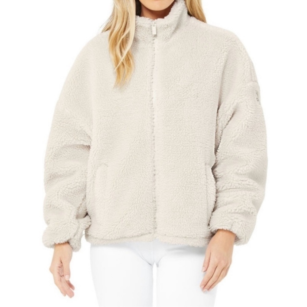 Alo Flurry Mock-Neck Fleece Zip-Up Jacket Cream Small